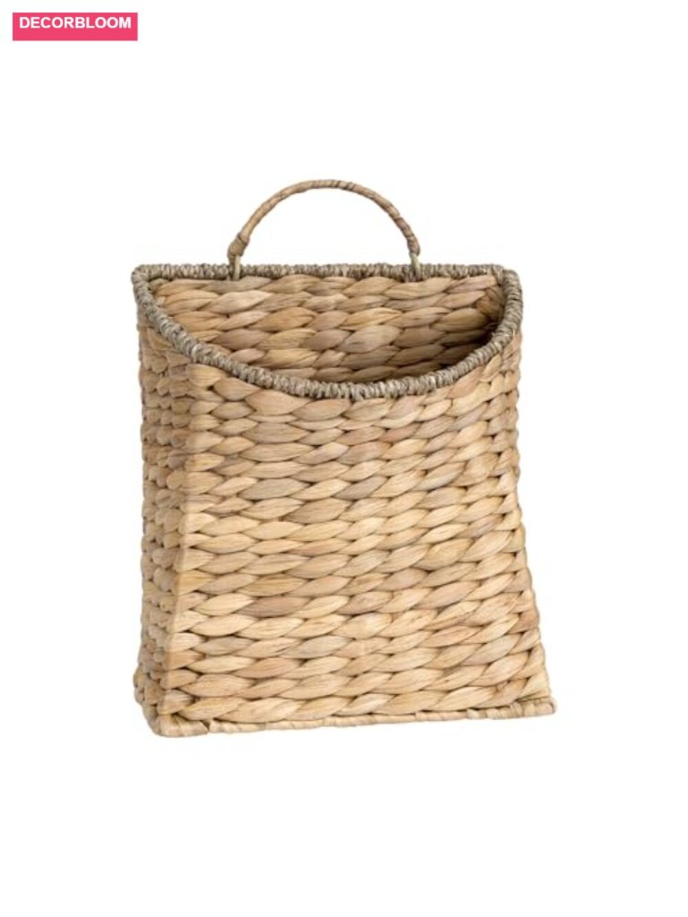 Handwoven Water Hyacinth Hanging Basket with Metal Frame - Rustic Wall Decor
